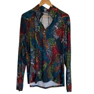 Noble Equestrian Womens‎ Pullover 1/4 Zip Shirt Size XL Vibrant Multi Color LS